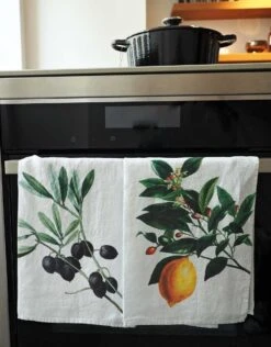 Oldenhof Olives & Lemon Handdoek 42 X 60 Cm Linnen 2 Stuks -Keukengerei Verkoop lemon and olive kitchen towels 2
