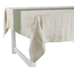 Charvet RIALTO Tafellaken 275 X 180 Cm Linnen Beige/donkergroene Streep
