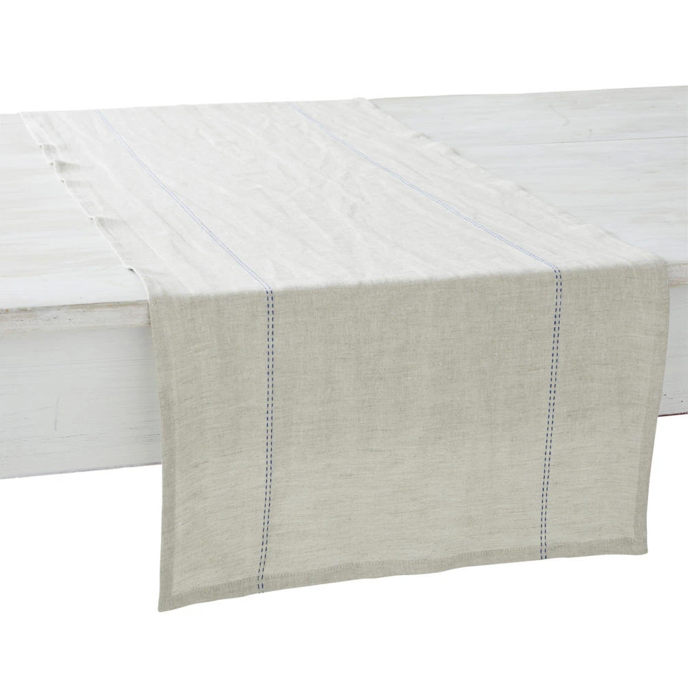 Charvet RYTHMO Tafelloper 150 X 45 Cm Linnen Beige/blauw 3 Charvet RYTHMO Tafelloper 150 X 45 Cm Linnen Beige/blauw